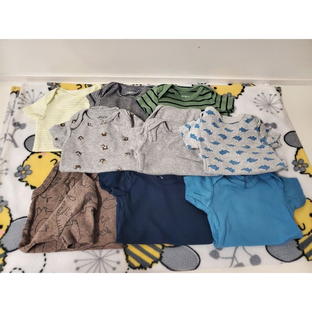Lot Of 9 0-3m One Piece Bodysuits Carters Cloud Island Honest Dinosaurs Dino Ani